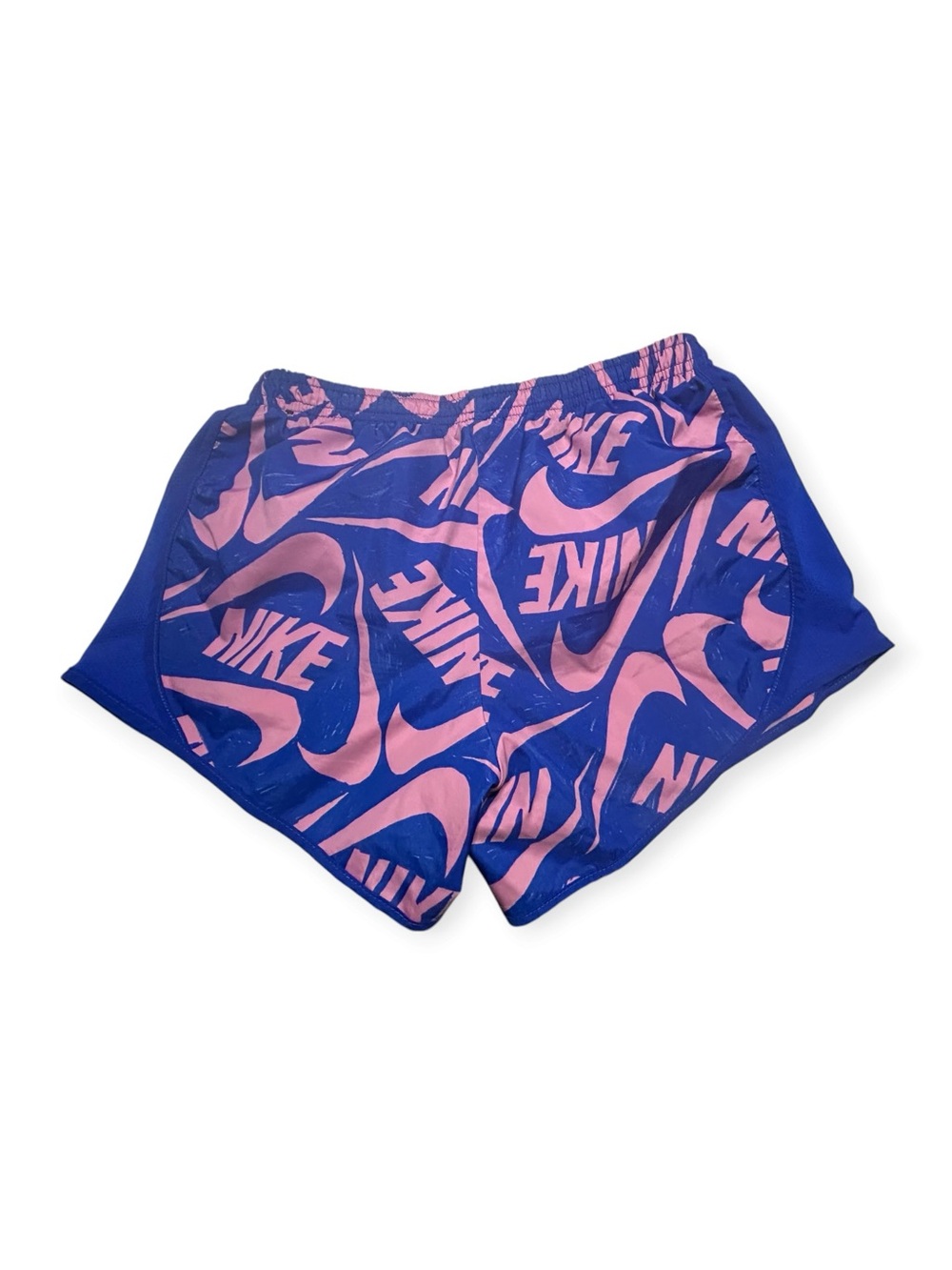 Nike Women’s Dri-FIT Shorts Blue Pink Swoosh Print Y2K Athletic